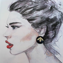 Load image into Gallery viewer, Black bee studs
