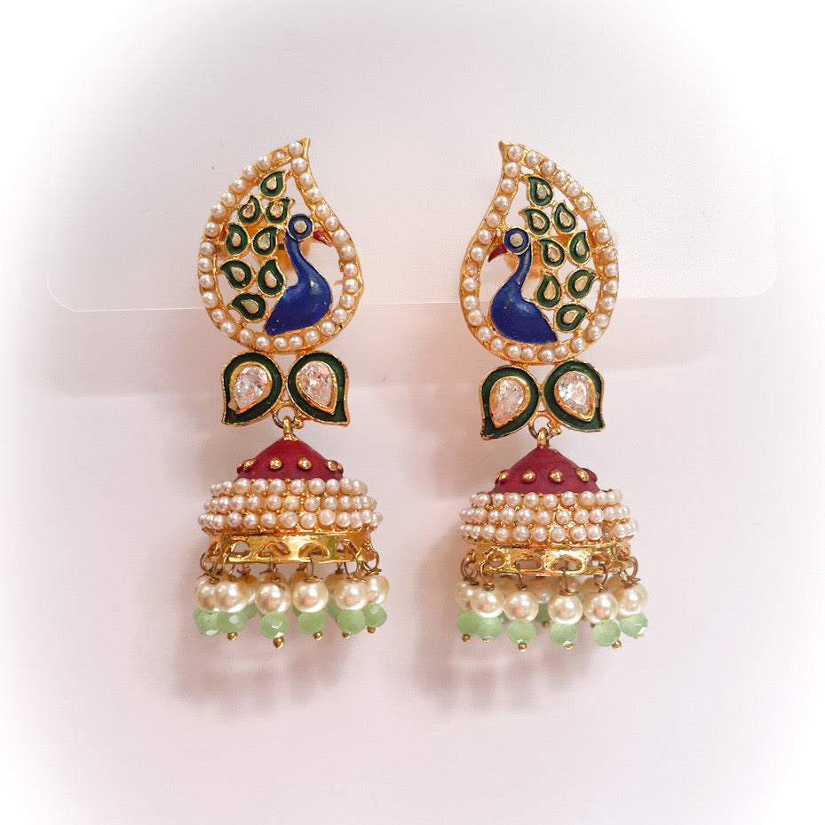 Multi peacock jhumkas