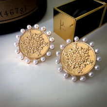 Load image into Gallery viewer, Pearl Medallion Earrings
